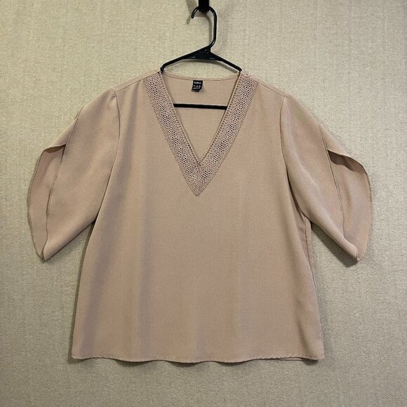 Shein Blouse Women's Large Tan Pullover Flutter Sleeves - Picture 1 of 11